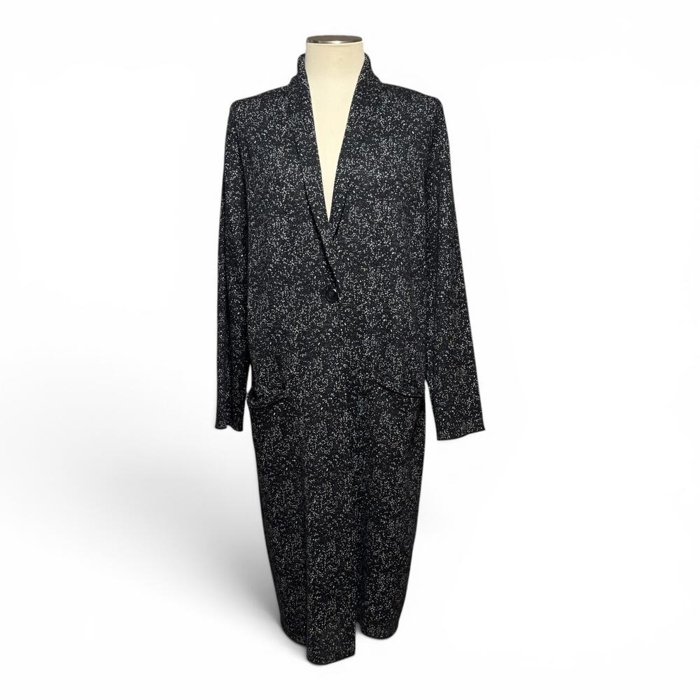 J.Jill Hudson Jacquard Topper Wool Cardigan Duster Black White XL